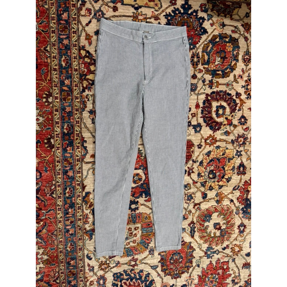 Free People Striped Skinny Ankle Pants Blue Railroad Stripe 28 Boho Coastal